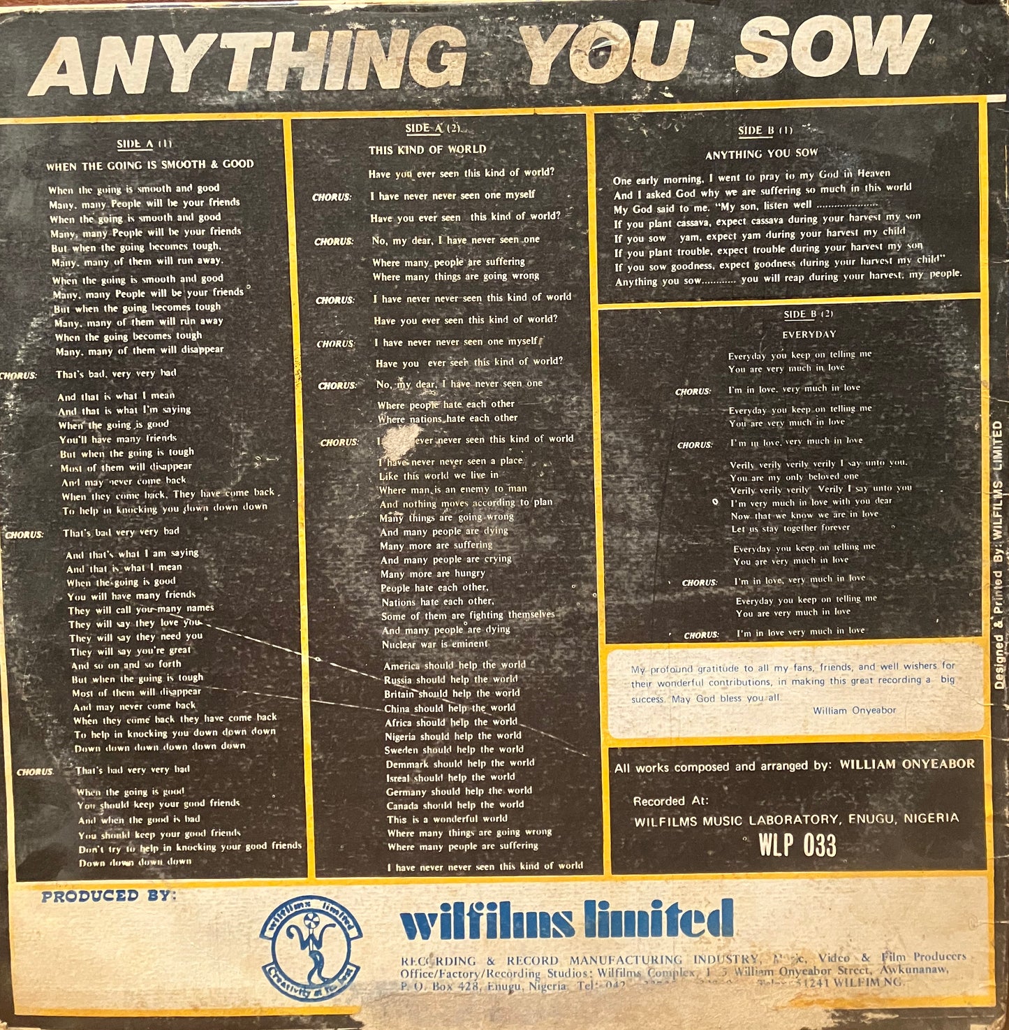 William Onyeabor / Anything You Sow
