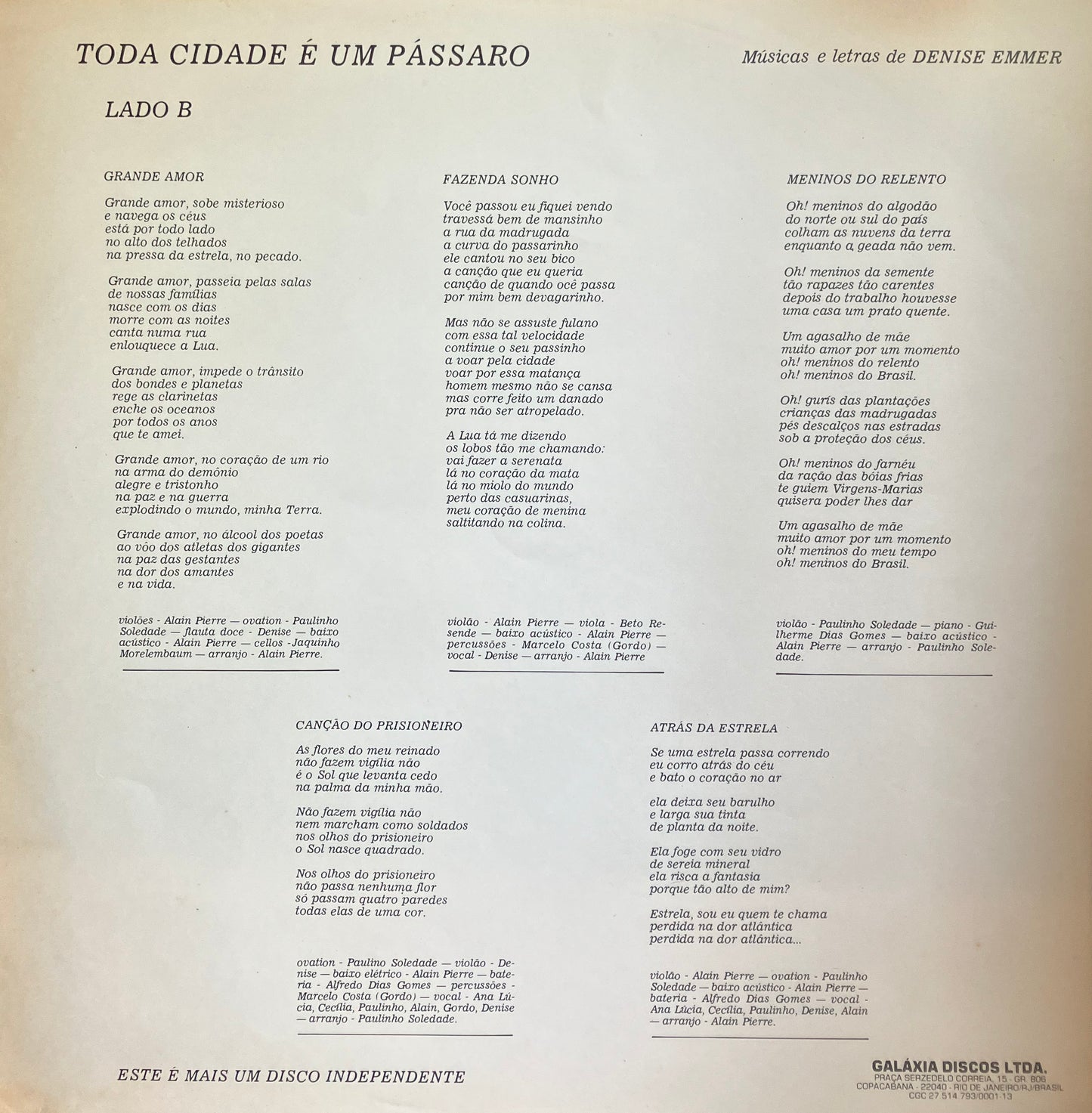 Denise Emmer / Toda Cidade É Um Pássaro