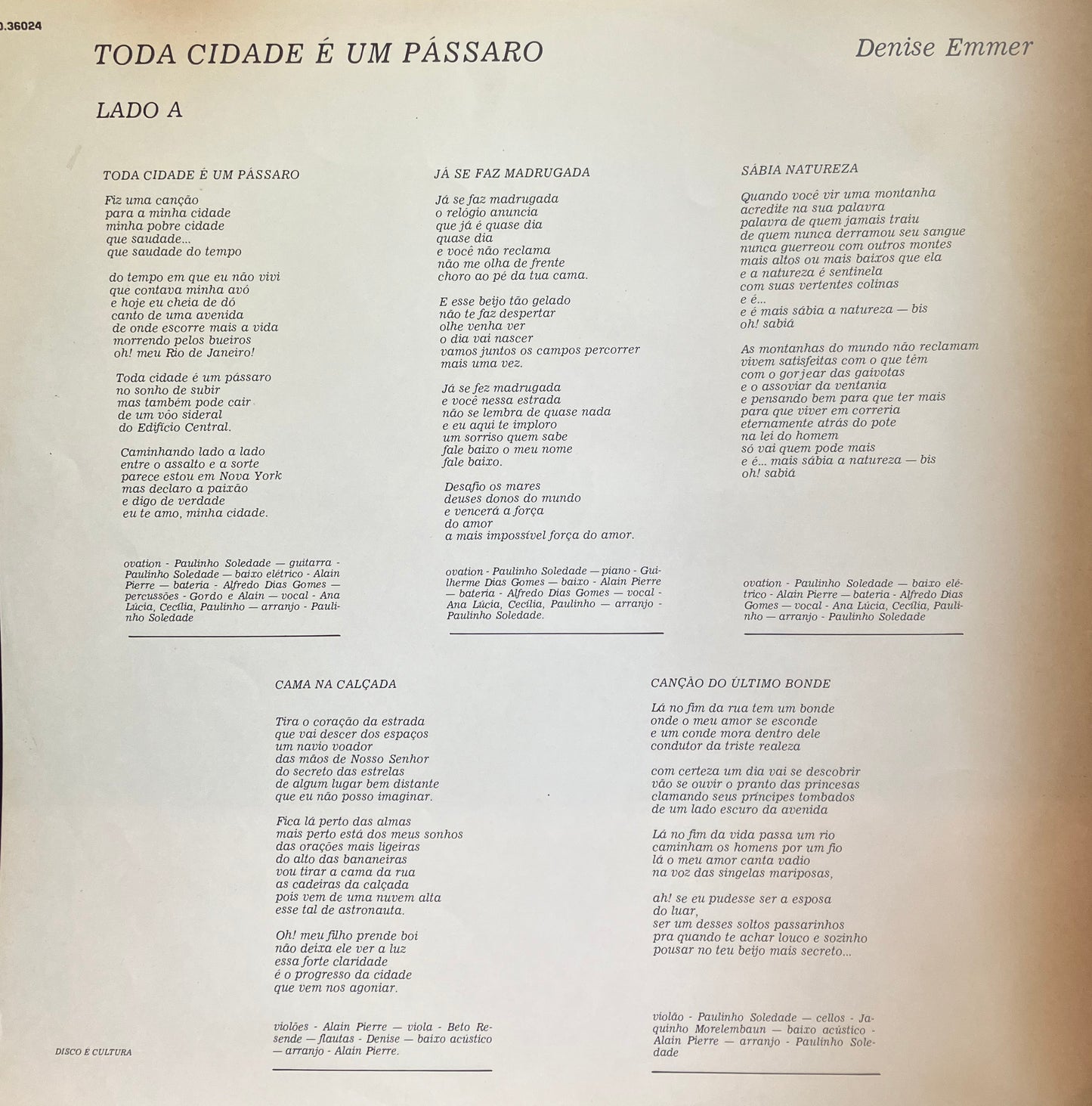 Denise Emmer / Toda Cidade É Um Pássaro